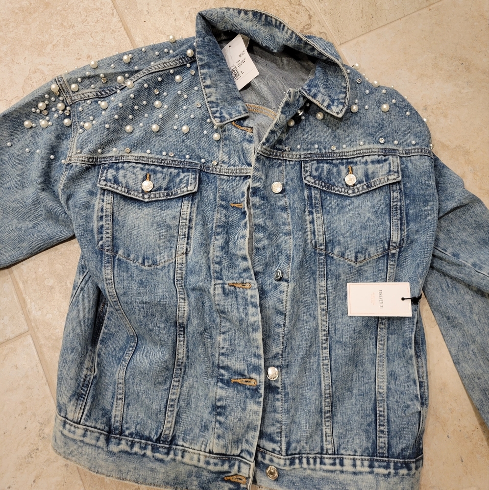 Beaded rhinestone Jean jacket
